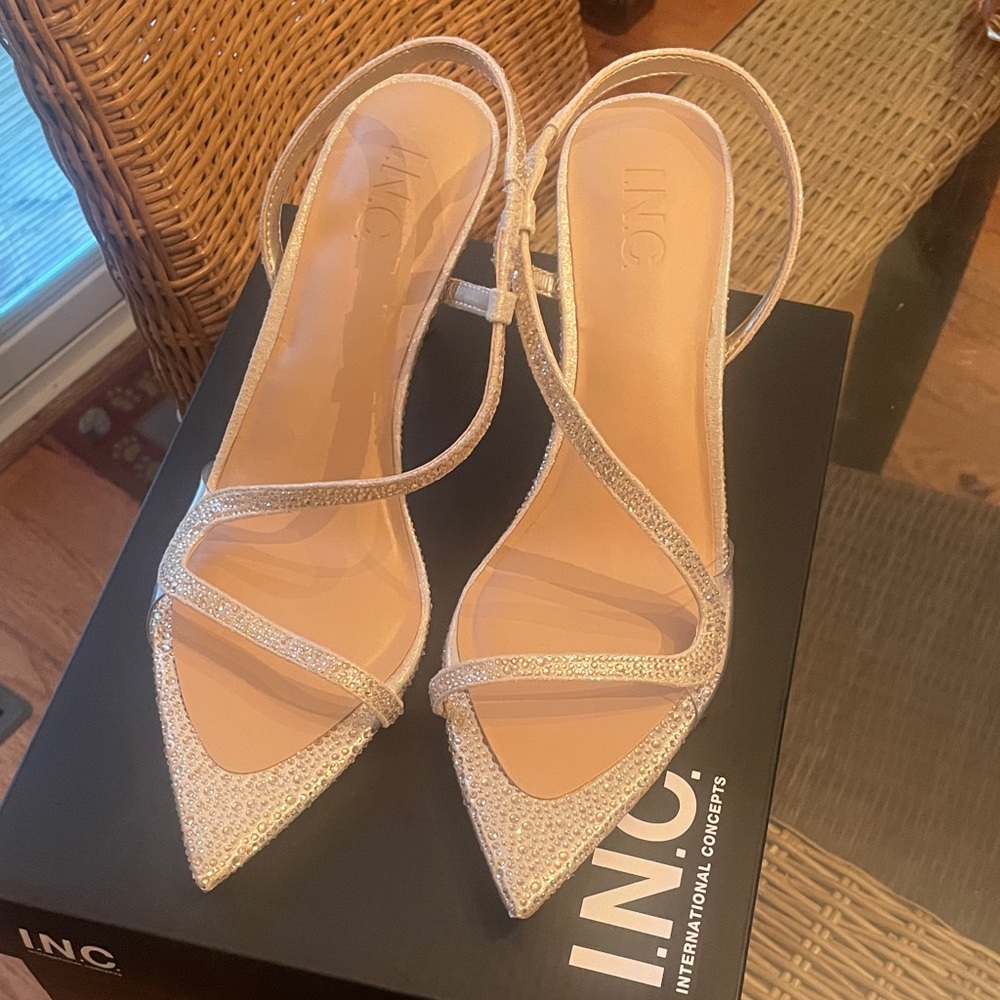 INC International Concepts Women's Sparkling Strappy Heels - Cream